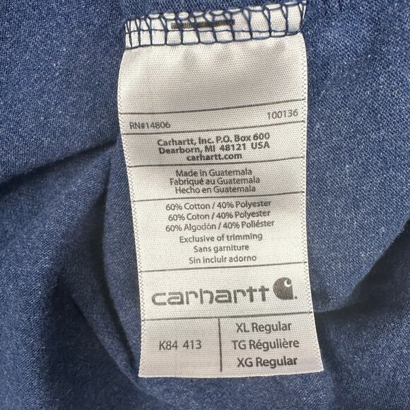 Carhartt Pocket T-Shirt Mens Blue K84 413 Short Sleeve Workwear Henley XL Top - Picture 6 of 8